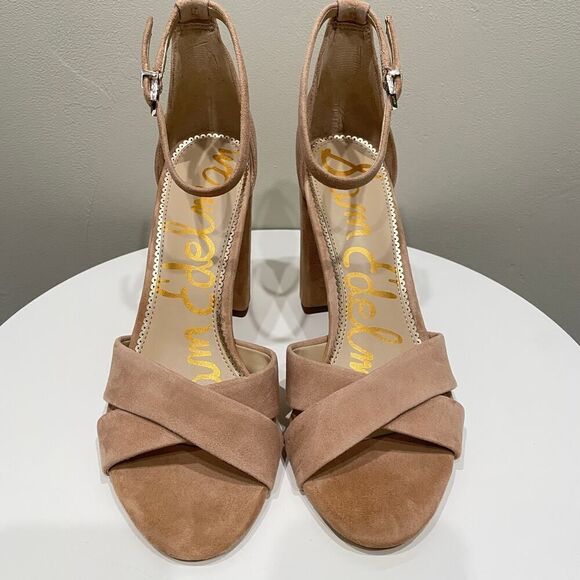 NEW Sam Edelman Yancy Block Heel Ankle Strap Sandal Caramel Suede - Size: 10 - Picture 6 of 10
